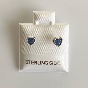 925 Sterling Silver Blue Heart Earring Studs